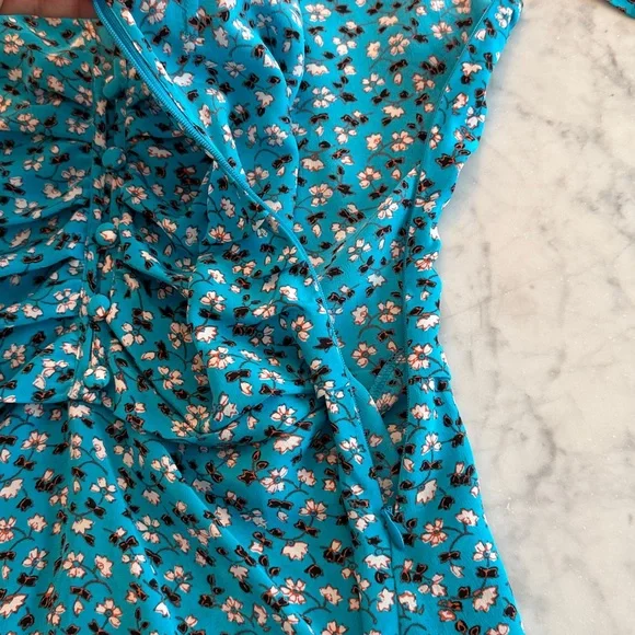 Veronica Beard Turquoise Blue Floral short sleeve Sz 2 XS S Silk Blouse EUC - Picture 6 of 8